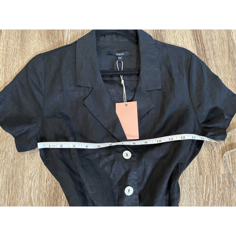 Quince NWT 100% European Linen Button Front Midi Dress Black Size XS - Picture 7 of 10